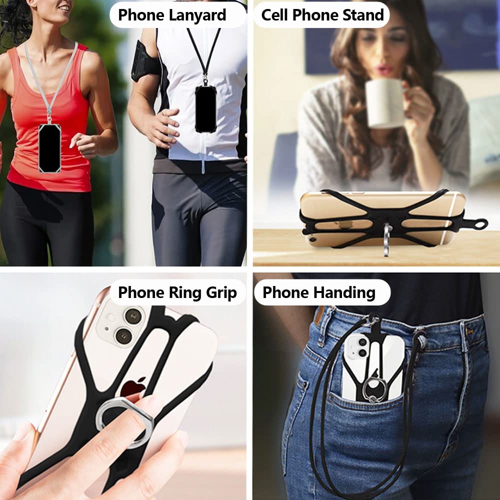 Kinizuxi 2 Pcs Cell Phone Lanyard Crossbody with Adjustable Neck Strap and Phone Ring Grip,Universal Smartphone Lanyard for iPhone Lanyards for Around the Neck Compatible with Most Smartphones