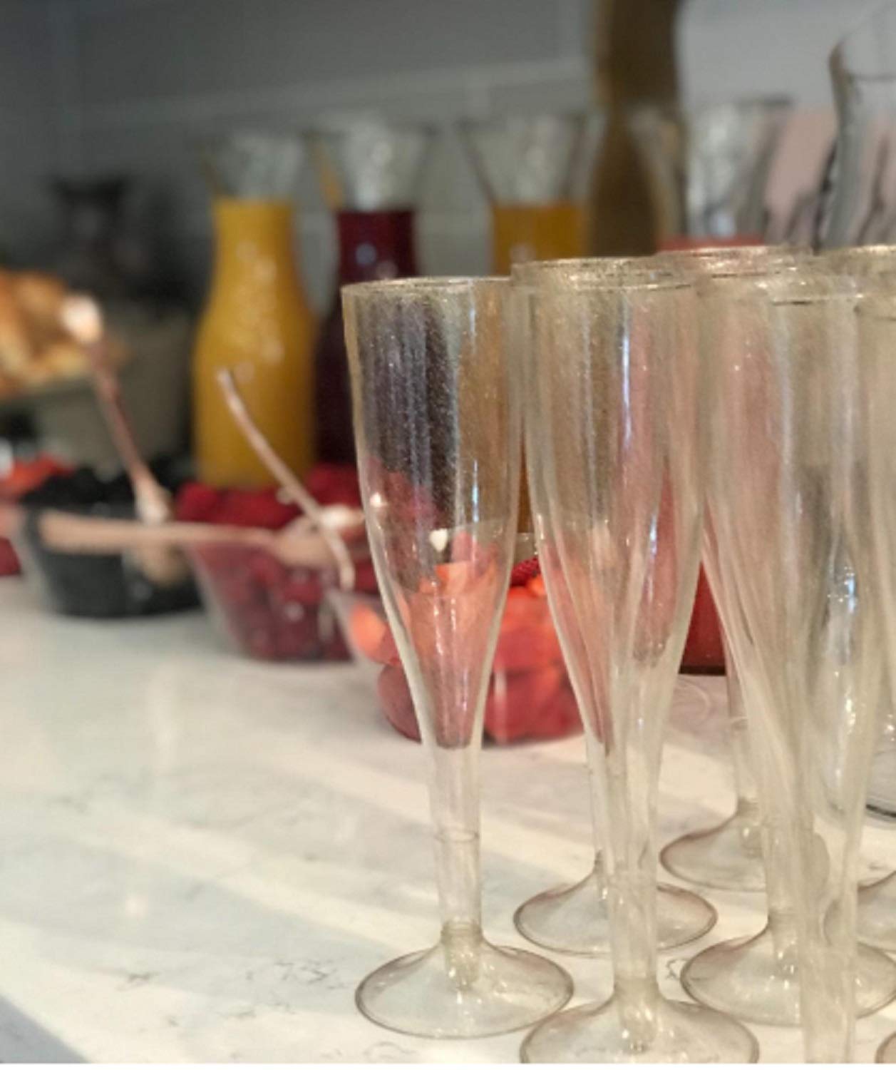 30 Disposable Champagne Flutes - 4.5 oz Gold Glitter Plastic Cups for Parties - Elegant Toasting Glasses - Perfect for Weddings, Engagements, Mimosa Bars, Thanksgiving, Christmas, New Year’s Eve