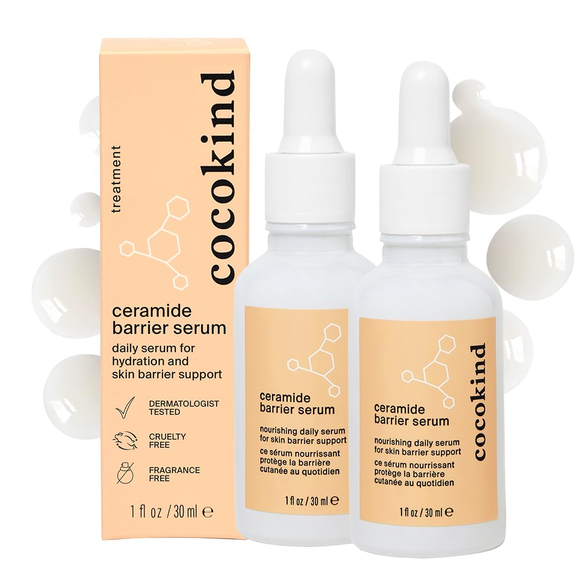 Cocokind Ceramide Barrier Serum, Hydrating Serum to Reduce Dryness, All Skin Types including Sensitive Skin, Fragrance Free, Cruelty Free, 1 fl oz