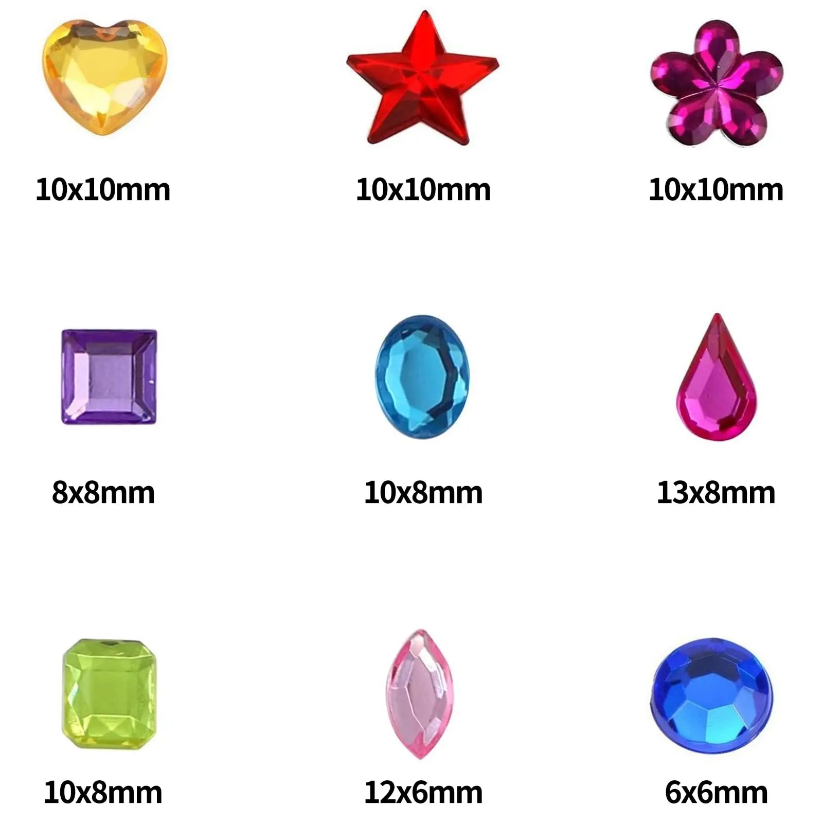 JPSOR 900pcs Gems Jewels for Crafts, Acrylic Flatback Rhinestones for Halloween Pirate Party Decorations, Crafting Embellishments Gemstone (9 Shapes, 6-13mm)