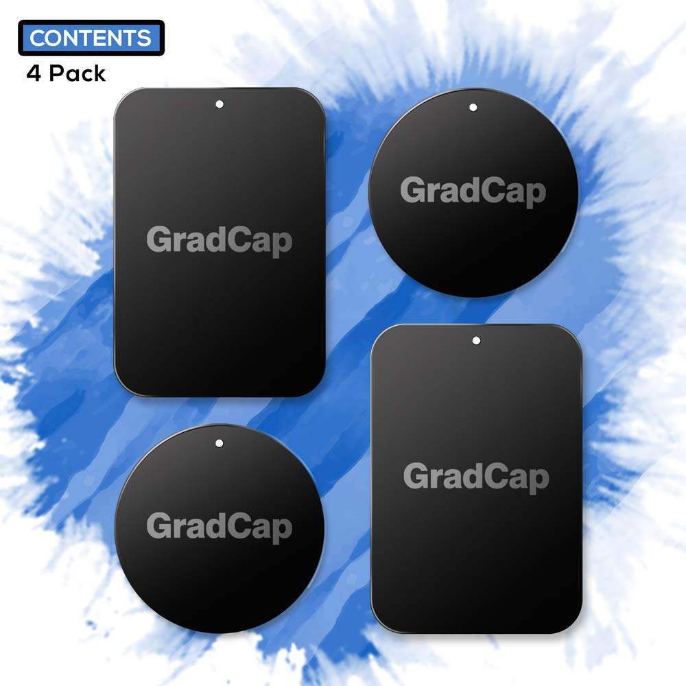GradCap Metal Plate for Magnetic Phone Mount - 4 Packs Universal Ultra Thin Black Metal Disc w/Strong 3M Adhesive Sticker - Replacement Accessory Kit - 2 Rectangle (1.75"x2.5") & 2 Round (1.5"x1.5")