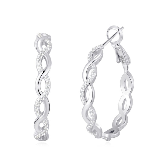 Senteria 925 Sterling Silver Earrings Hoops for Women Lightweight Twisted Hoop Earrings With Cubic Zirconia Hypoallergenic Hoops Earrings (30MM)