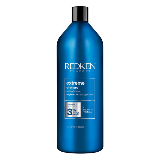 REDKEN Shampoo for Damaged Hair, Repairs Strength and Adds Flexibility, Infused With Proteins, Extreme, 1000 ml