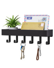 Key Holder Wall Mount Adhesive Magnetic - Hanging Key Hooks with Mail Organizer Tray for Wallet House Accessories - Keys Hanger Rack with Shelf for Camper Entryway Door Home Living Room Decor Black