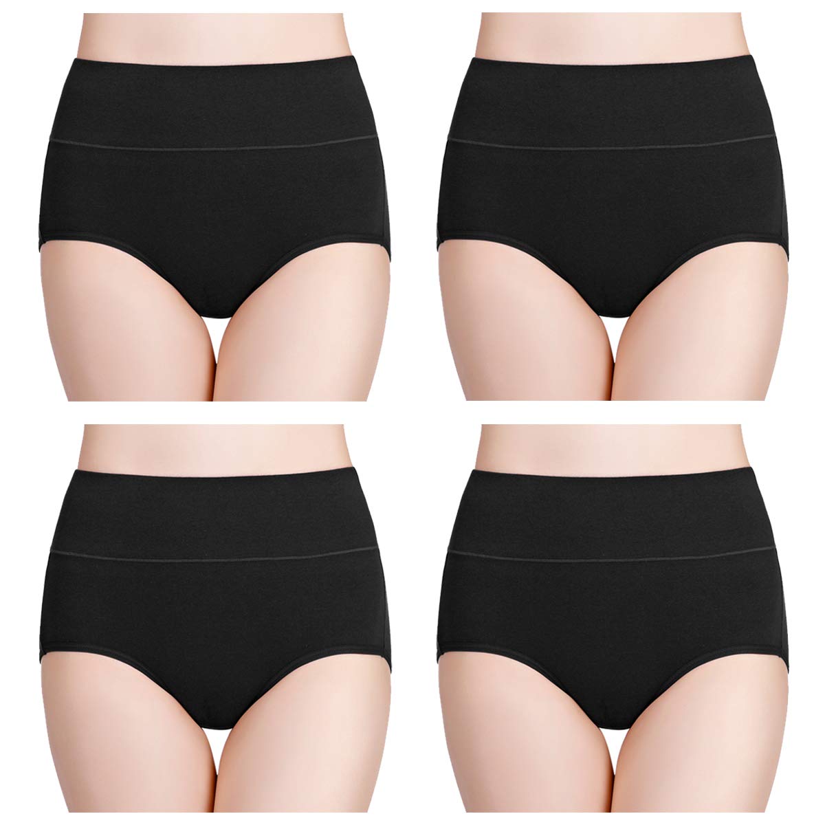 wirarpa Womens Cotton Underwear 4 Pack High Waist Briefs Light Tummy Control Ladies Comfort Stretch Panties Underpants Size XL,Black