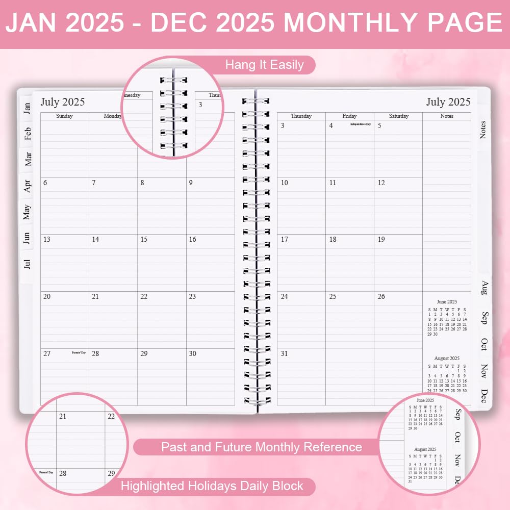 2025 Planner - Weekly & Monthly Planner Runs Jan 2025 to Dec 2025, 6.25" x 8.25", 12 Monthly Tabs, 14 Notes Page, Plastic Pocket, Flexible Cover with Twin-Wire Binding, Twig Planners 2025