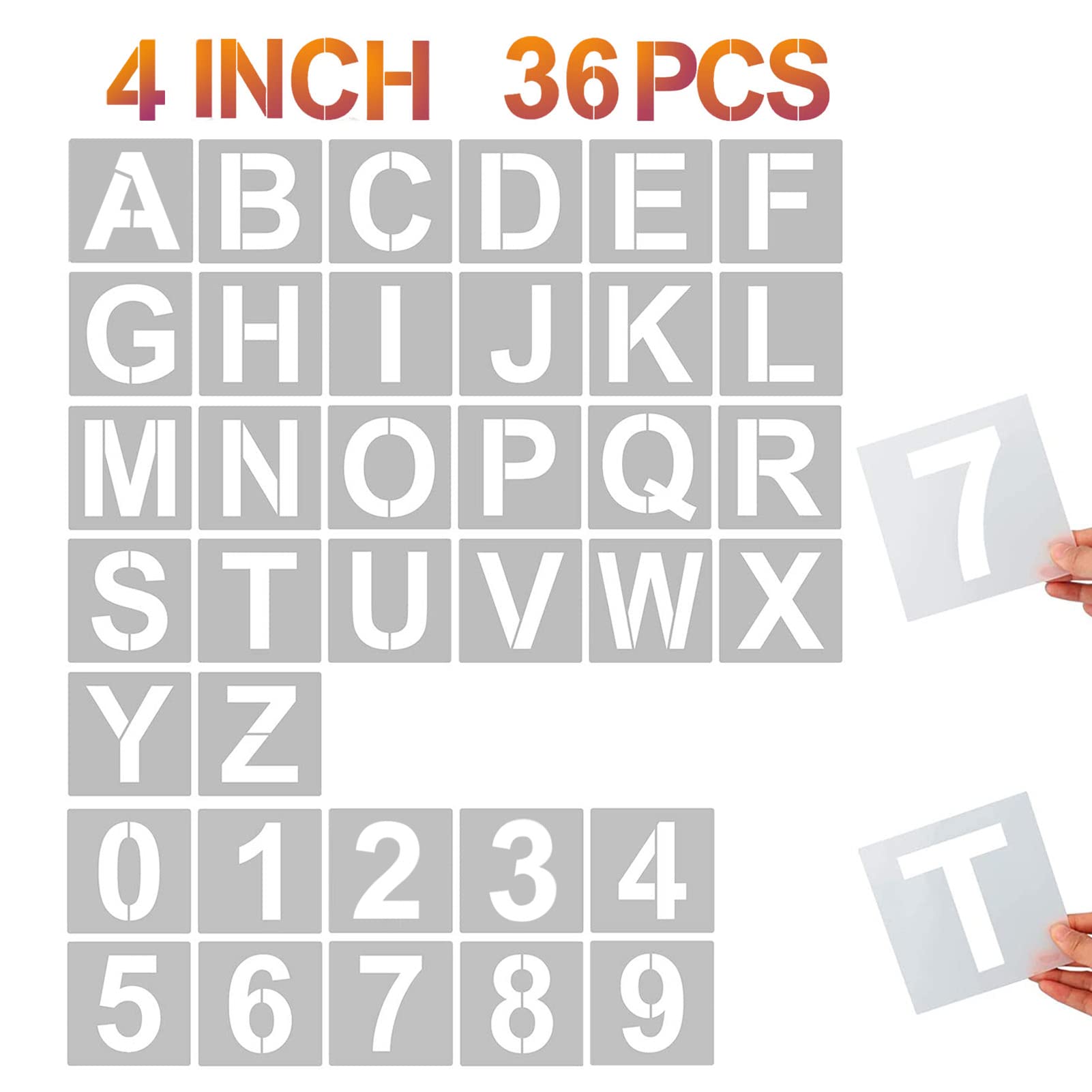 4 Inch Letter Stencils and Numbers, 36 Pcs Alphabet Art Craft Stencil, Reusable Plastic Templates for Wood, Wall, Fabric, Rock, Signage (4 Inch)