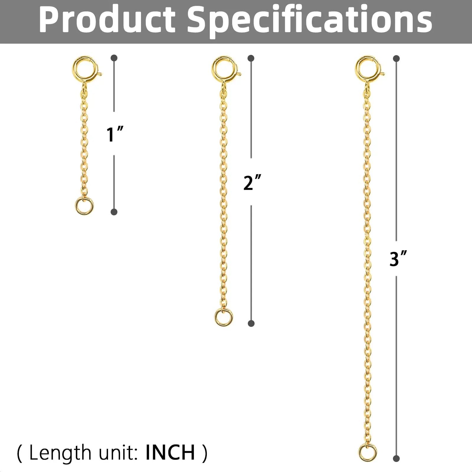 VANBARIS Gold Necklace Extender 14K, Necklace Extenders Gold 925 Sterling Silver Bracelet Anklet Jewelry Extension Chain for Necklaces, 3 Piece Set (1, 2, 3 Inches)