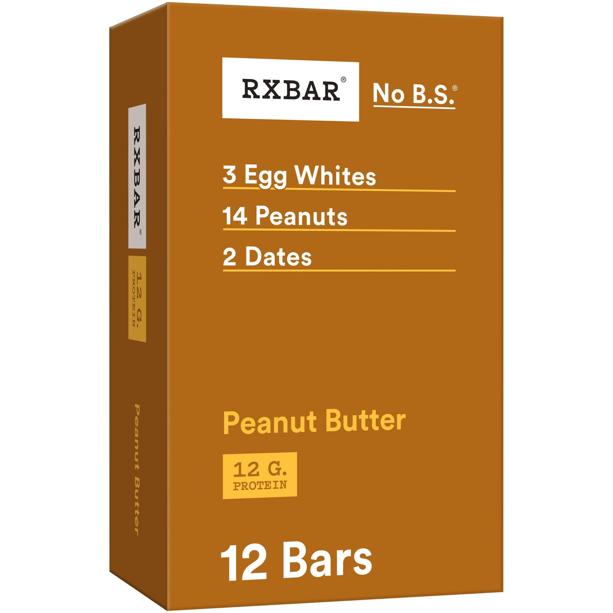 RXBAR Protein Bars, 12g Protein, Gluten Free Snacks, Snack Bars, Peanut Butter, 22oz Box (12 Bars)