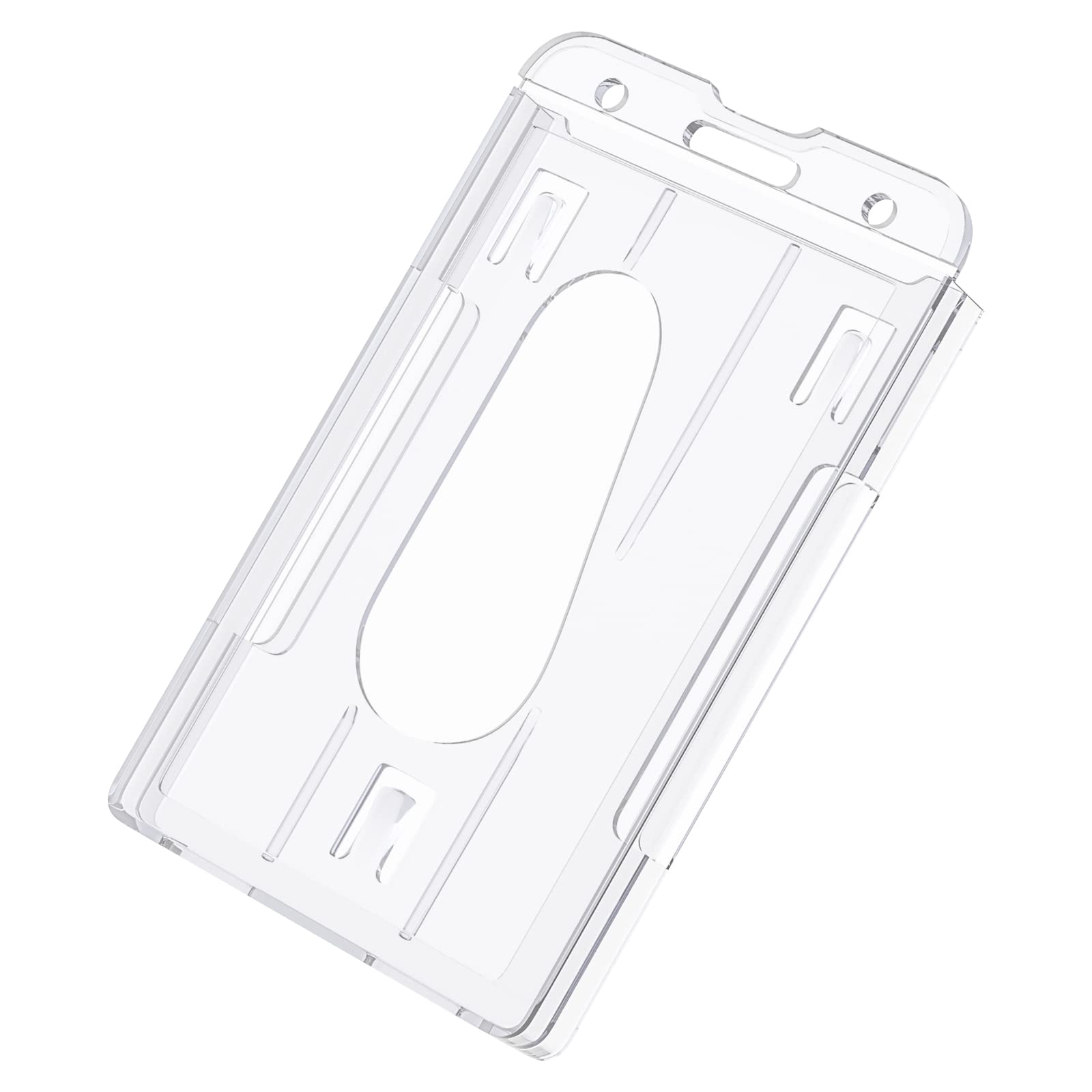 Pawfly 2 Pack Vertical 2-Card Badge Holder with Thumb Slot Hard Transparent PC Case Protector for Office School IDs Credit Cards Driver’s Licenses and Passes