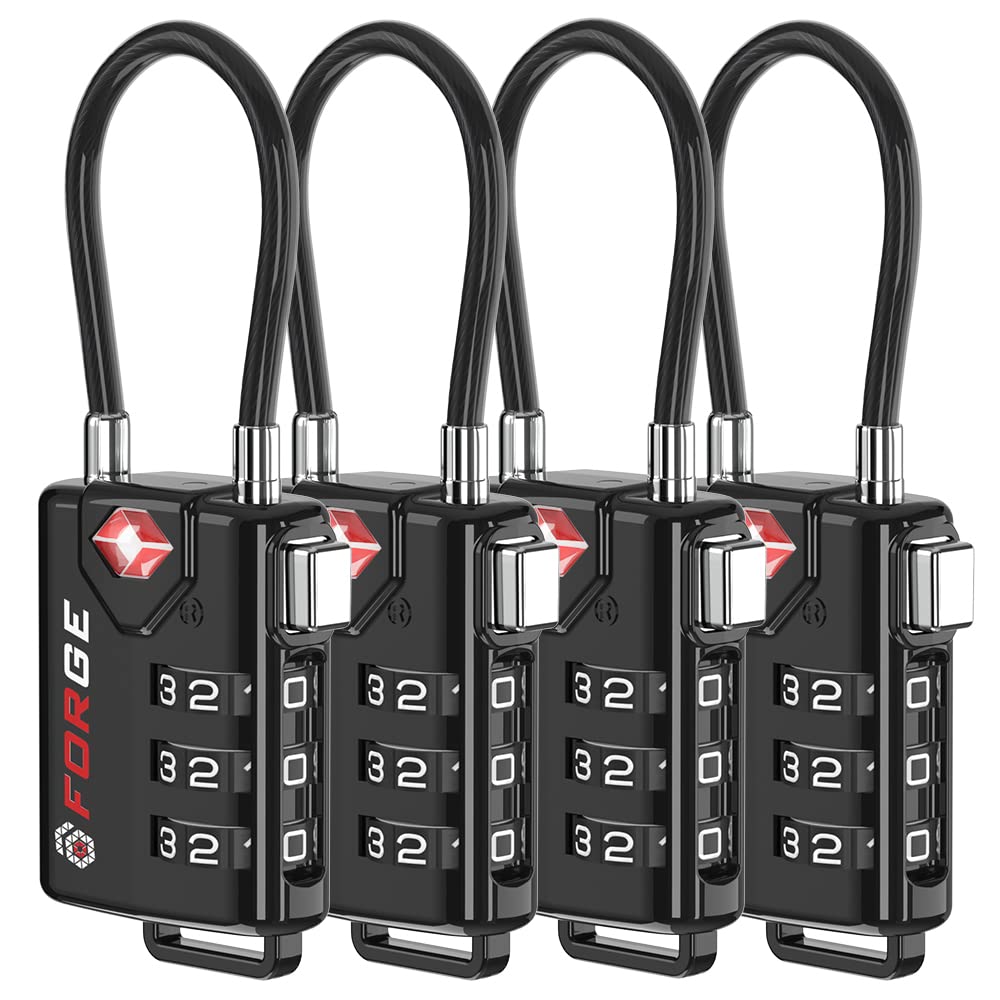 TSA Approved Cable Luggage Locks, Re-settable Combination with Alloy Body, Black 2 Locks.