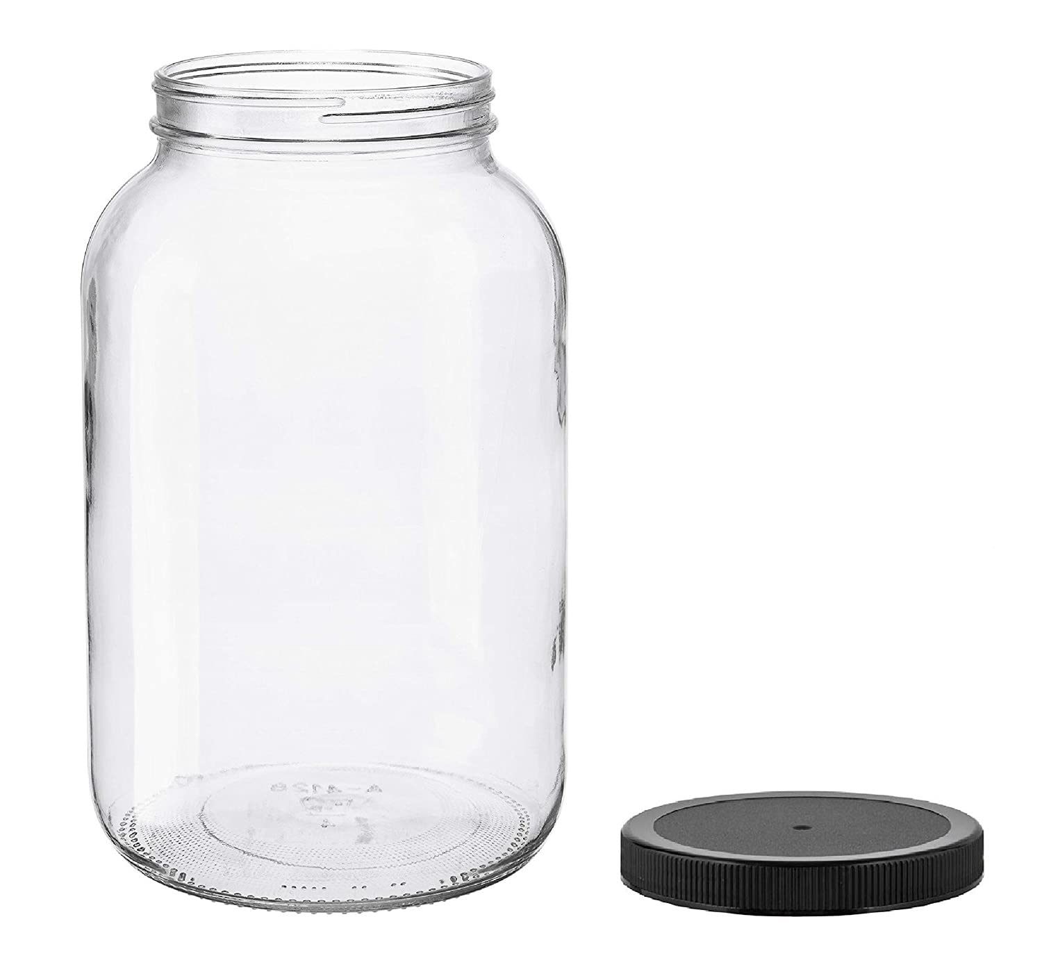 North Mountain Supply 1 Gallon Glass Jar Wide Mouth with Black Plastic Lid - USDA, BPA-Free, Made in the USA - for Fermenting, Storing, Canning, and Much More!