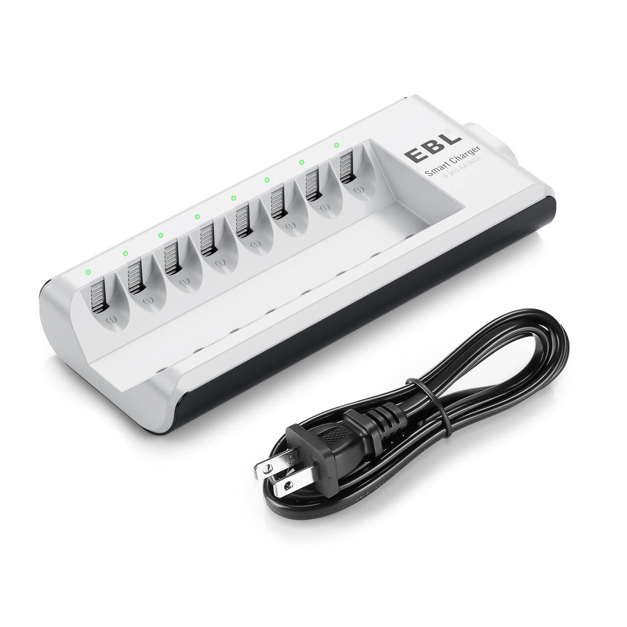 EBL AA AAA Battery Charger, 8-Bay Individual Charger for NiMH NiCD Rechargeable Batteries with AC Plug Fast Charging