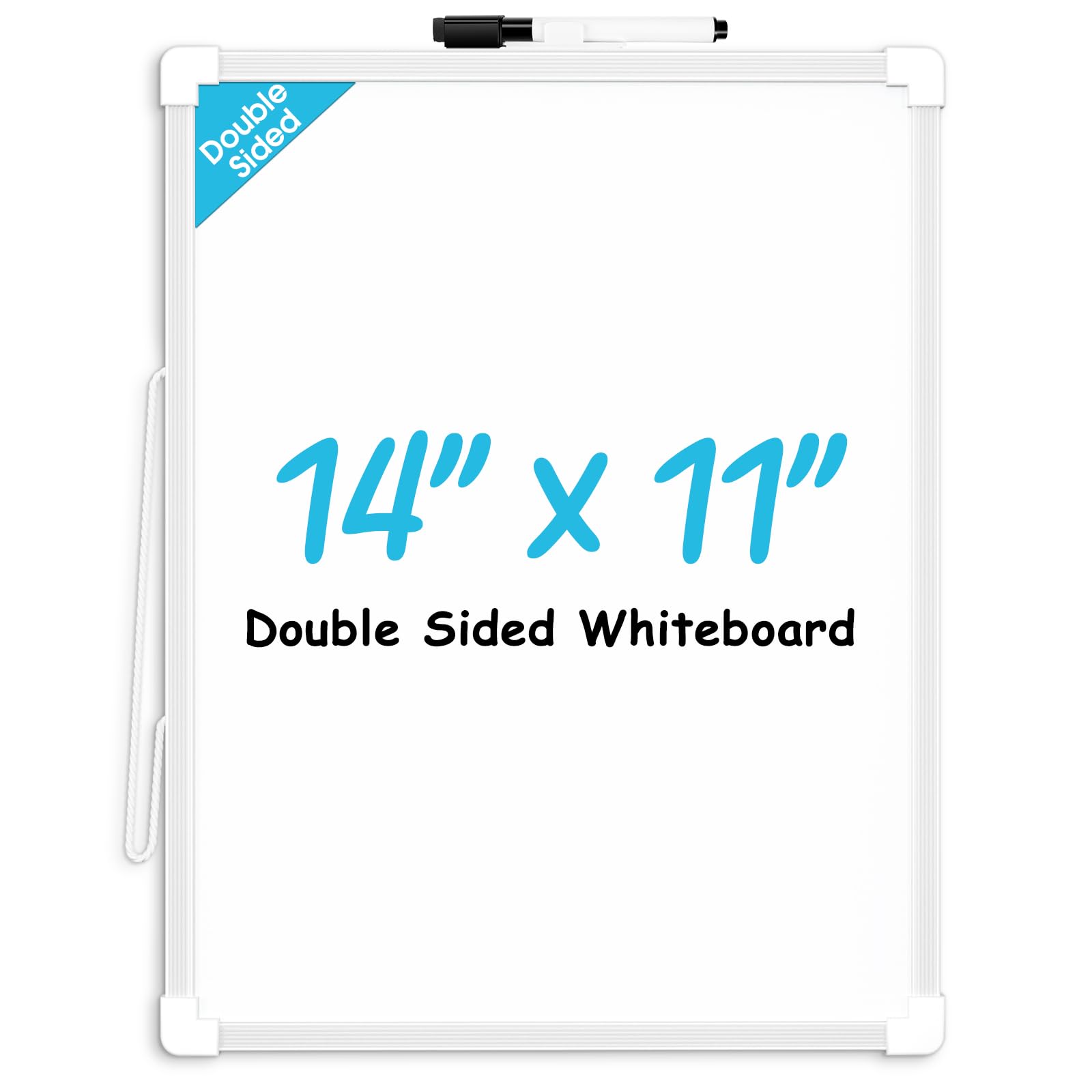 MaxGear Small Dry Erase Board, 14"x11" Double Sided Hanging Whiteboard for Wall, Mini White Board with a Black Dry Erase Marker, Portable Whiteboard for Planning Learning Writing Drawing Memo