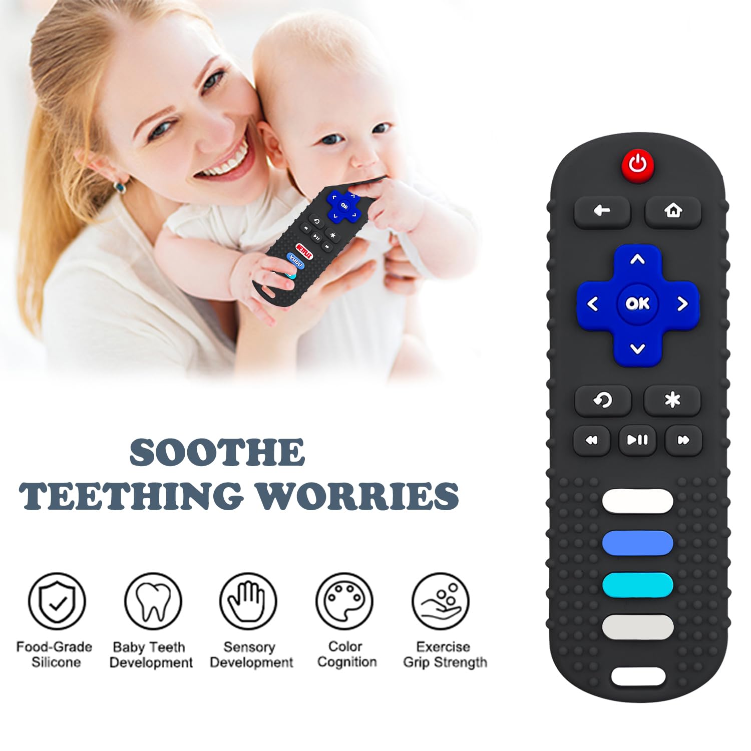 ERSIHUA 2Pcs Silicone Teething Toys, Remote Control Shape Teethers for Babies Remote Teething Toys, Silicone TV Remote Teether BPA Free/Refrigerator Safe