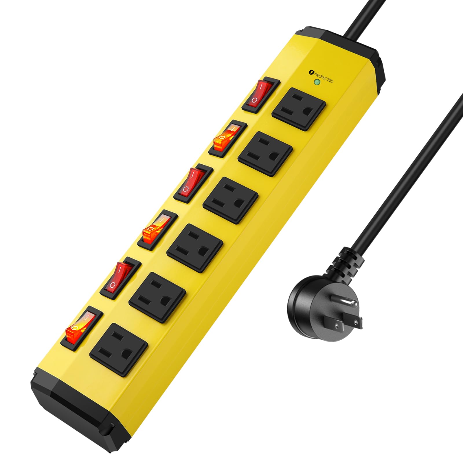 ANNQUAN 6 Outlet Metal Power Strip with 6 Individual Switches,Heavy Duty Power Strip 1200J 15A 6FT Cord Home Office Industrial Commercial Shop