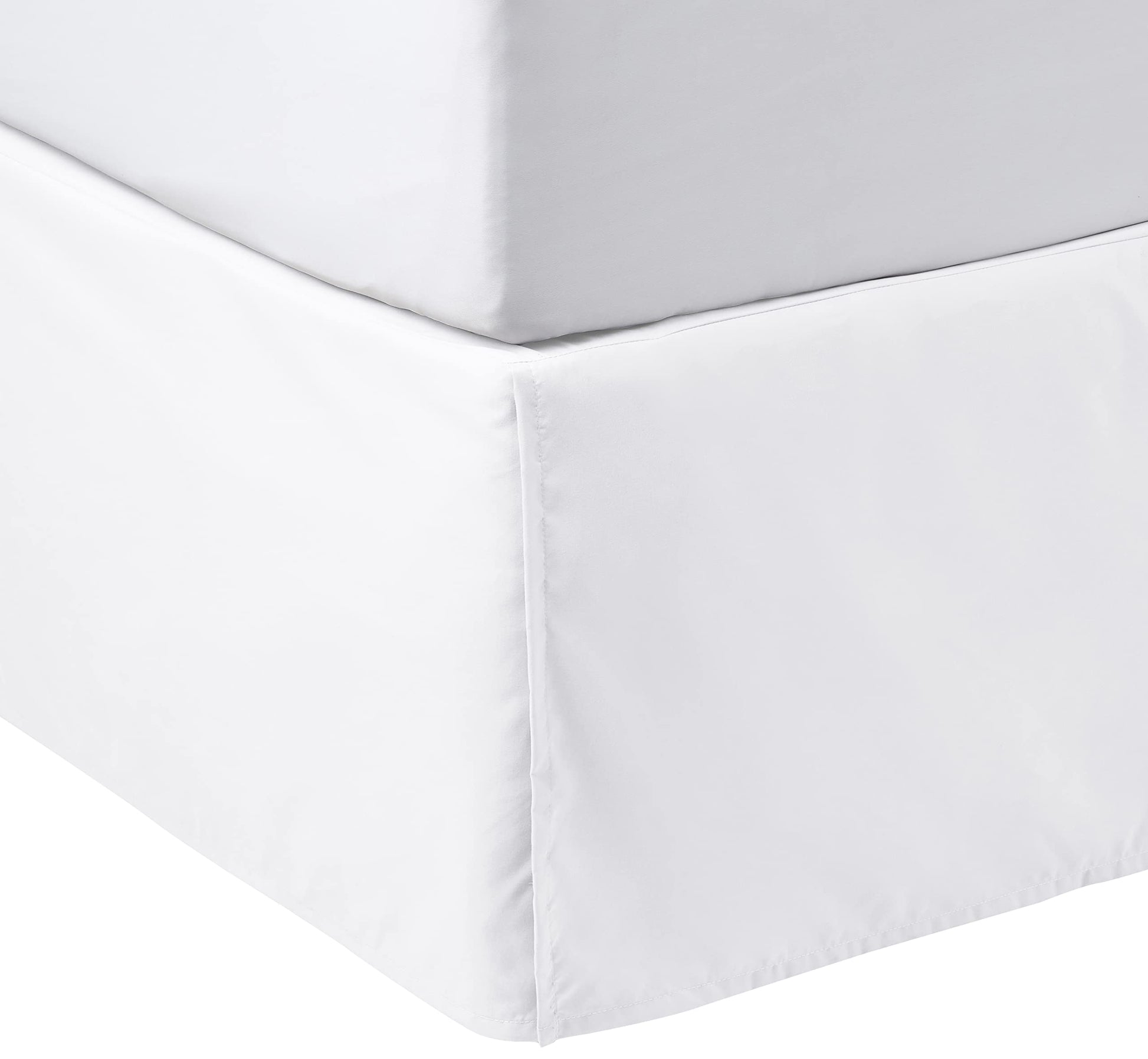 Amazon Basics Lightweight Pleated Bed Skirt, Queen, Bright White, Solid