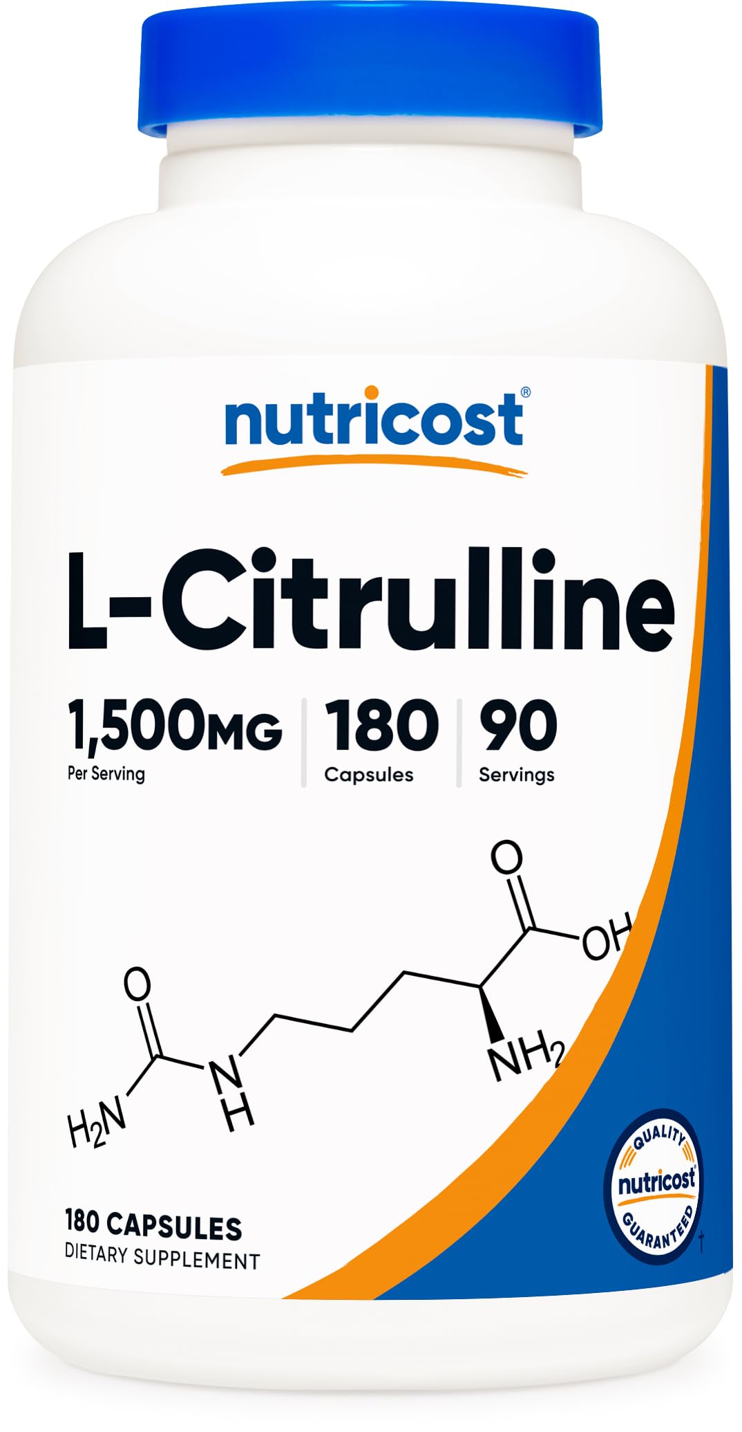 Nutricost L-Citrulline 1500mg، 180 كبسولة - 750 ملغ لكل كبسولة، خالٍ من الغلوتين، غير معدل وراثيًا، قد تختلف العبوة