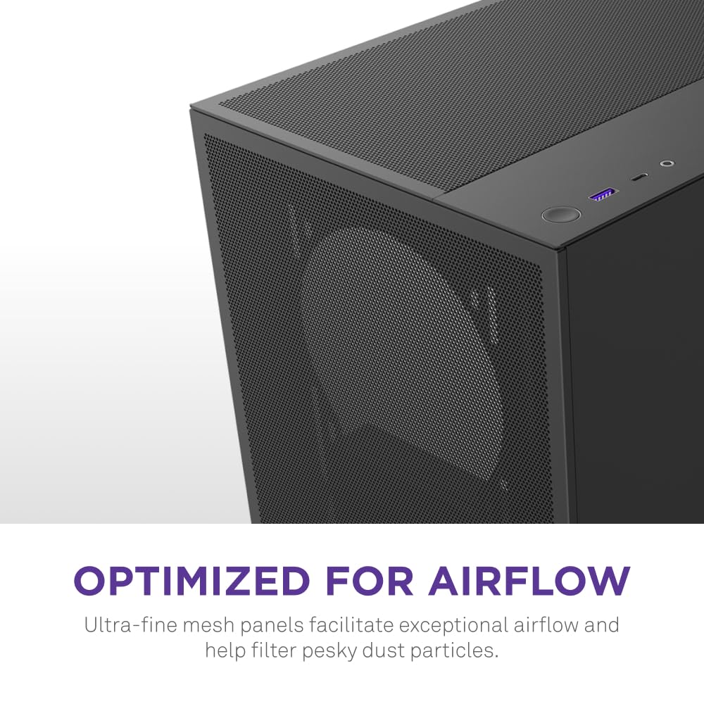 NZXT H5 Flow 2024 - Compact ATX Mid-Tower PC Gaming Case - High Airflow - 2 x 120mm Fans Included - 360mm Front & 240mm Top Radiator Support - Cable Management System - Tempered Glass - Black