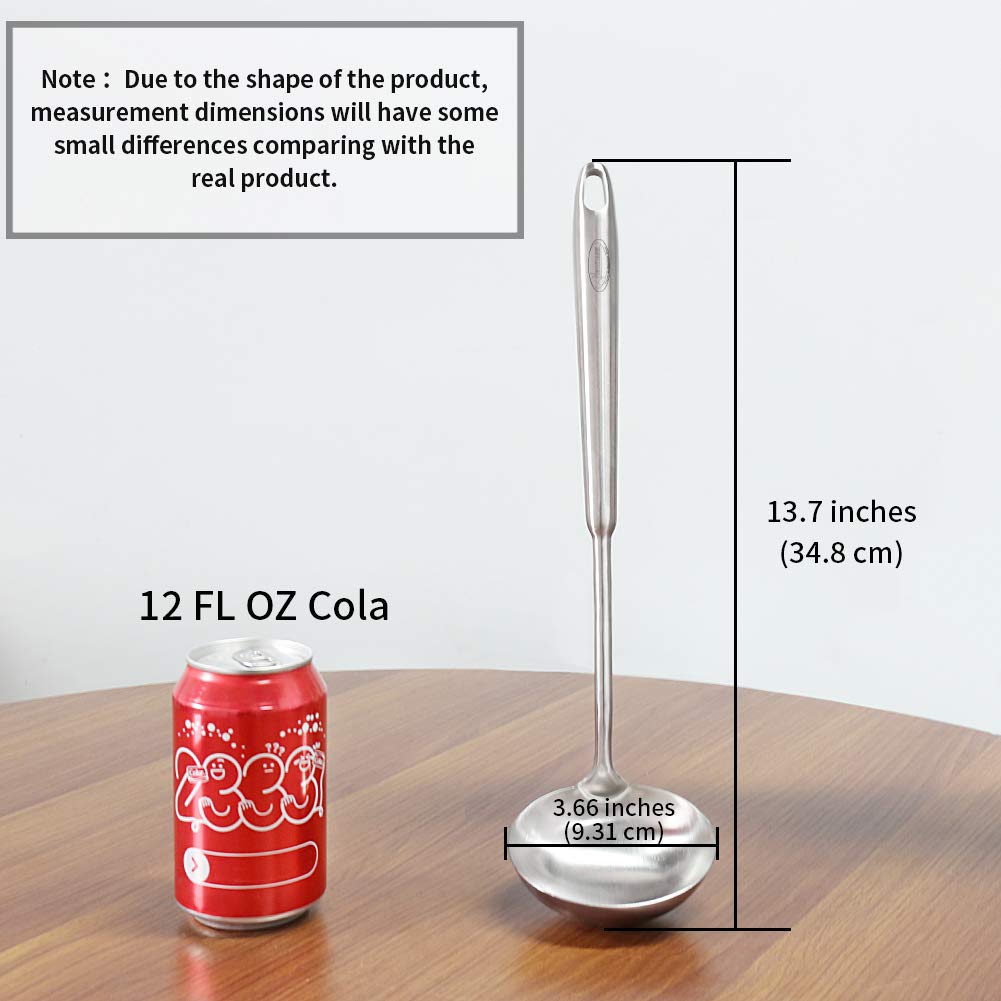 Newness Soup Ladle, [Rustproof, Heat Resistance, Integral Forming] Resilient 304 Stainless Steel Soup Spoon with Vacuum Ergonomic Round Handle, Cooking Spoon for Kitchen, 13.7 Inches