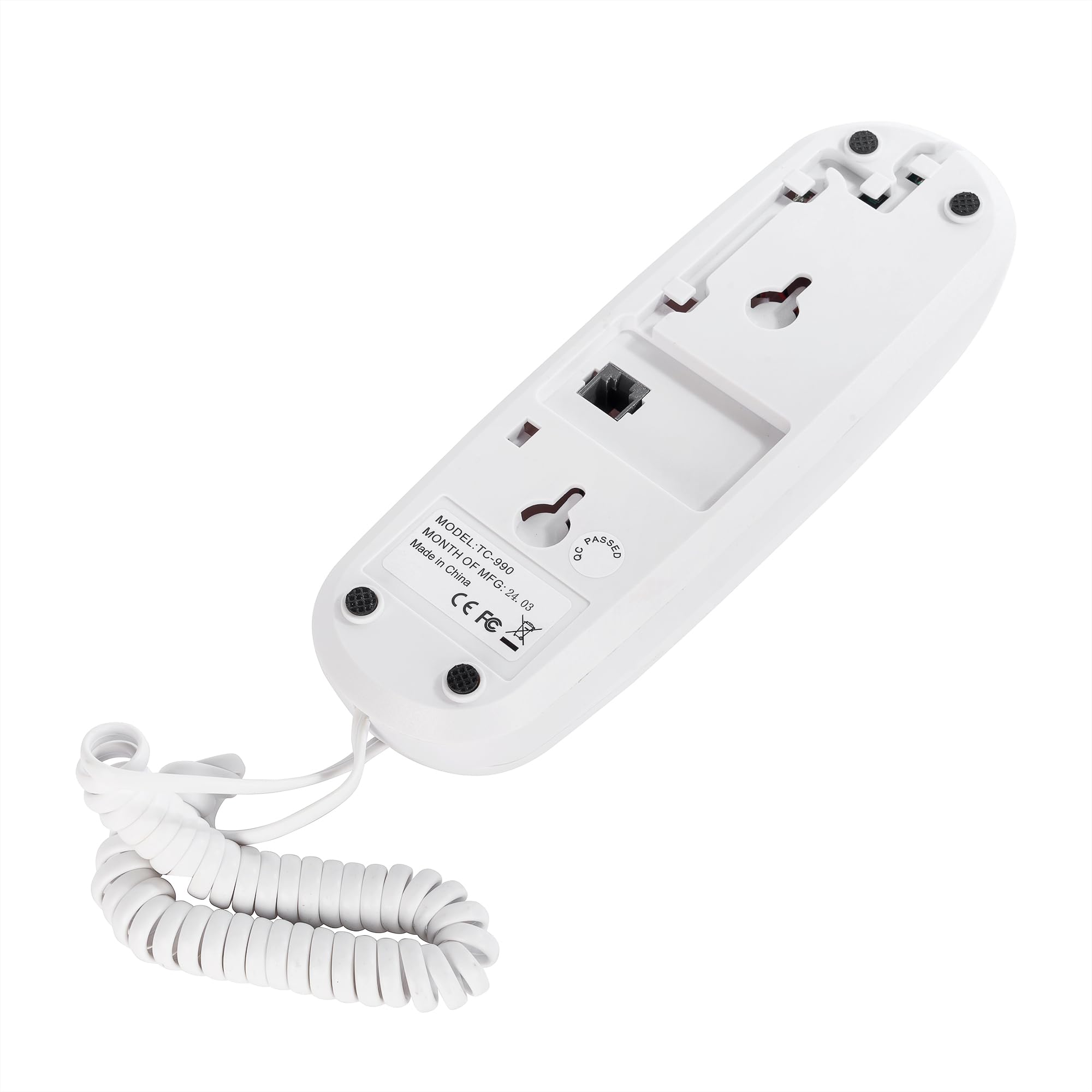 White OF-990 Slimline Telephone Wall-Mountable Basic Corded Telephone No AC Power Required, Corded Home Phone