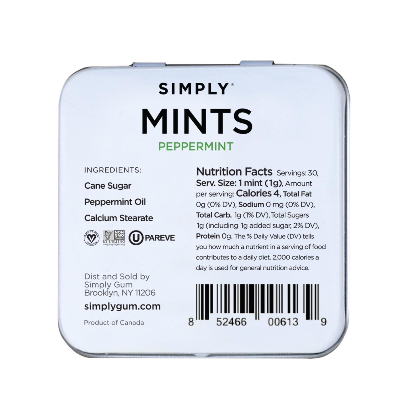 Simply Mints | Peppermint Breath Mints | Pack of Six (180 Pieces Total) | Breath Freshening + Aspartame-Free + Vegan + non-GMO