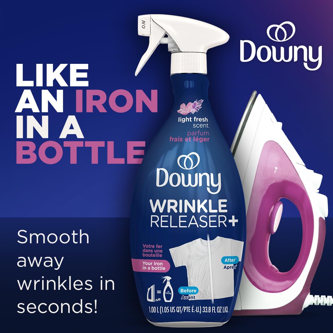 Downy Wrinkle Releaser Spray | All In One Wrinkle Release Spray, Odor Eliminator, Static Remover | Fabric Refresher & Ironing Aid for Clothes | 9.7 Fl Oz (Pack of 2), Fresh Scent