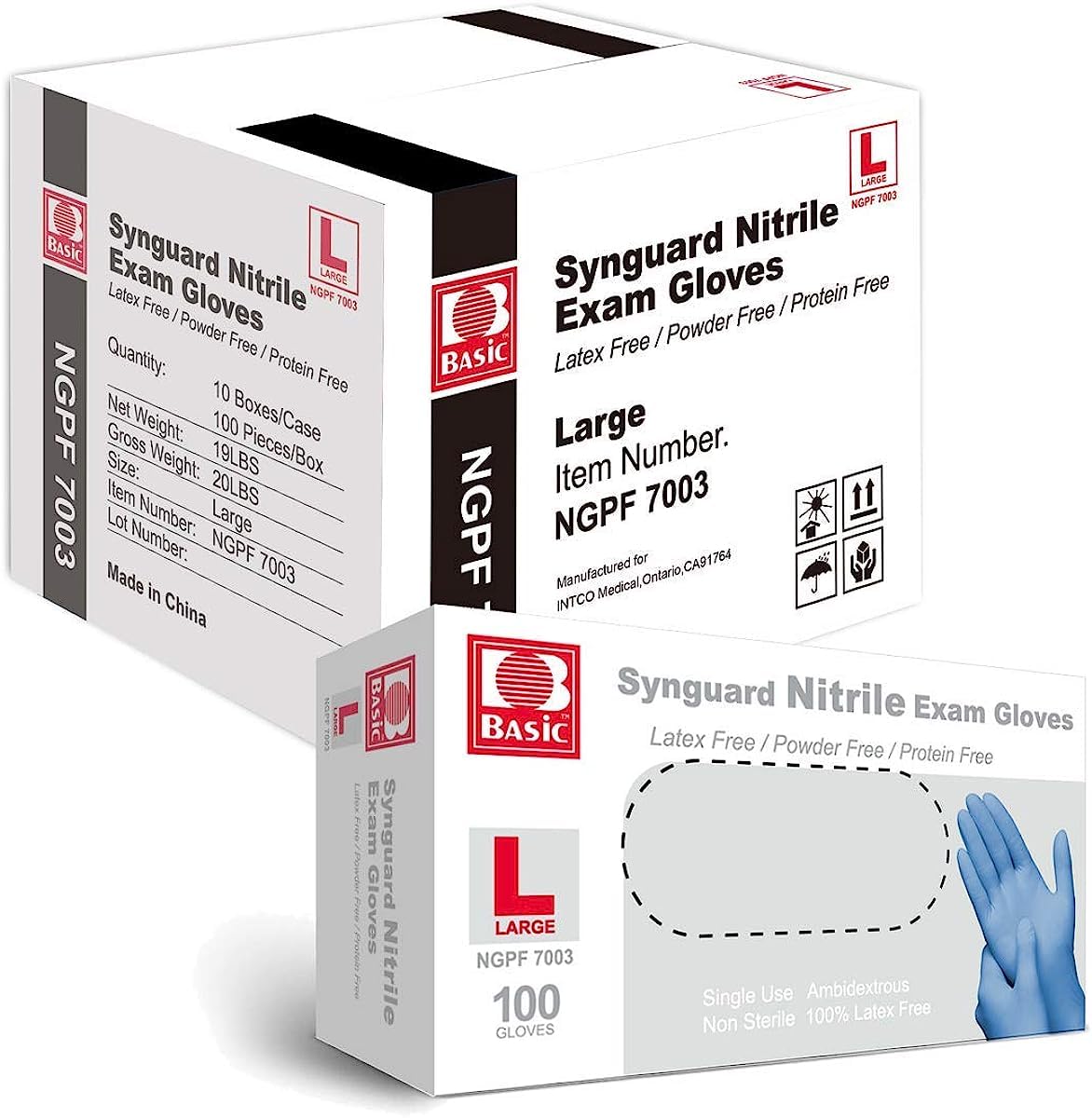Basic Medical Blue Nitrile Exam Gloves - Latex-Free & Powder-Free - NGPF-7002 (Case of 1,000), Medium