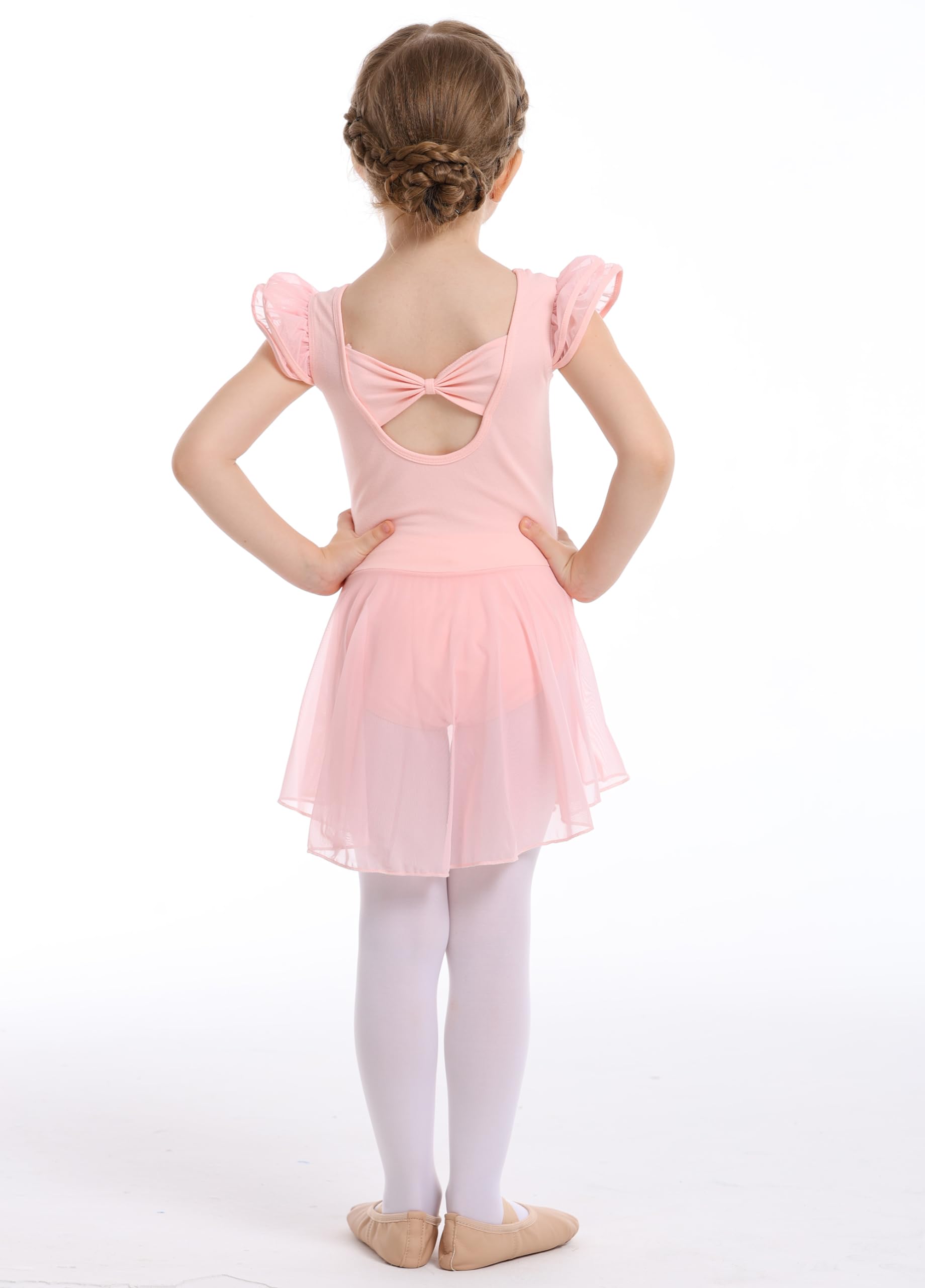 Mecceos Ballet Leotards with Skirt for Toddler Girls Dance Ruffle Ballerina Dresses Outfits (Ballet Pink, 4-6 Years, MEAM-251)