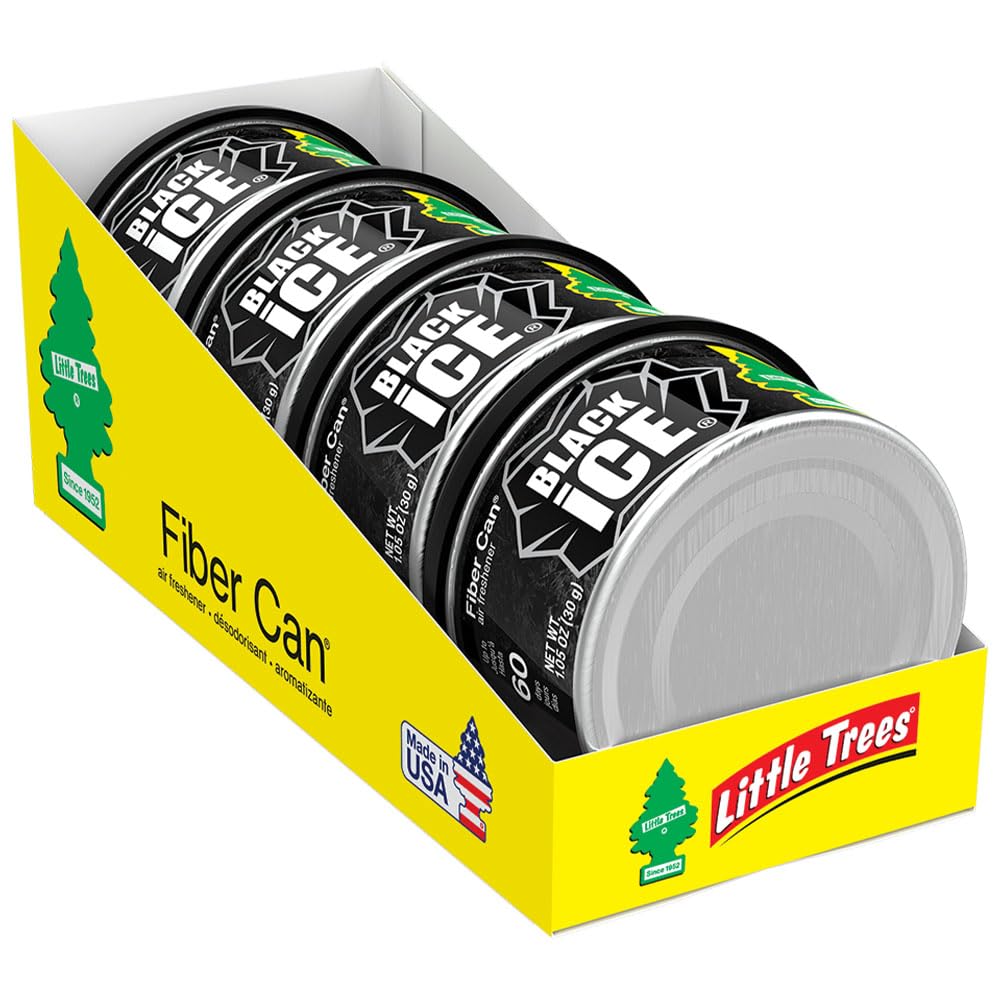 LITTLE TREES Car Air Freshener | Fiber Can Provides Long Lasting Scent for Auto or Home | Recycled Fiber | Black Ice, 4 Air Fresheners