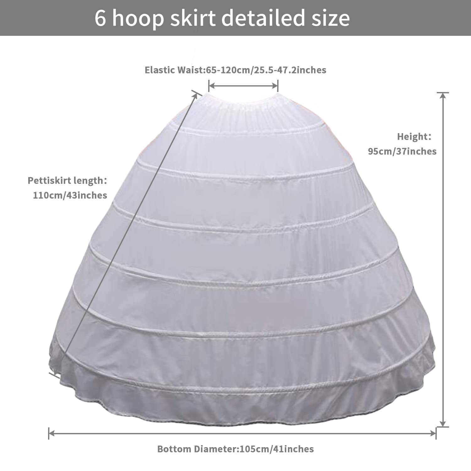 Women Crinoline Petticoat A-line 6 Hoop Skirt Slips Long Underskirt for Wedding Bridal Dress Ball Gown