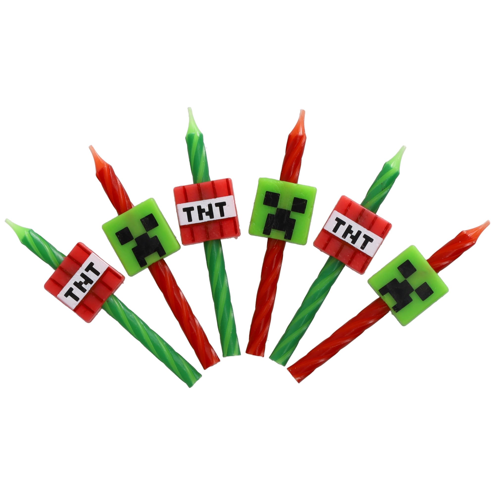Minecraft Birthday Cake Candles | 6 Birthday Candles for Cake Decorations, Red & Green Striped Candles, Cake Toppers for Minecraft Party