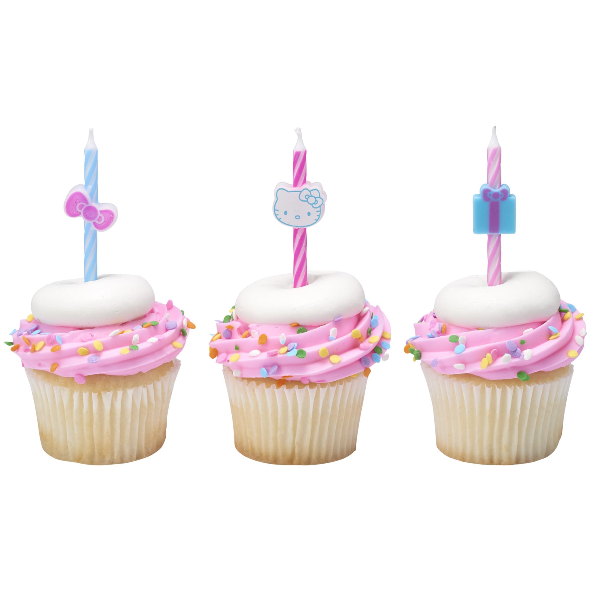 Hello Kitty® Birthday Cake Candles | 6 Birthday Candles for Cake Decorations, Pink & Blue Striped Candles, Cupcake Toppers for Hello Kitty® Party