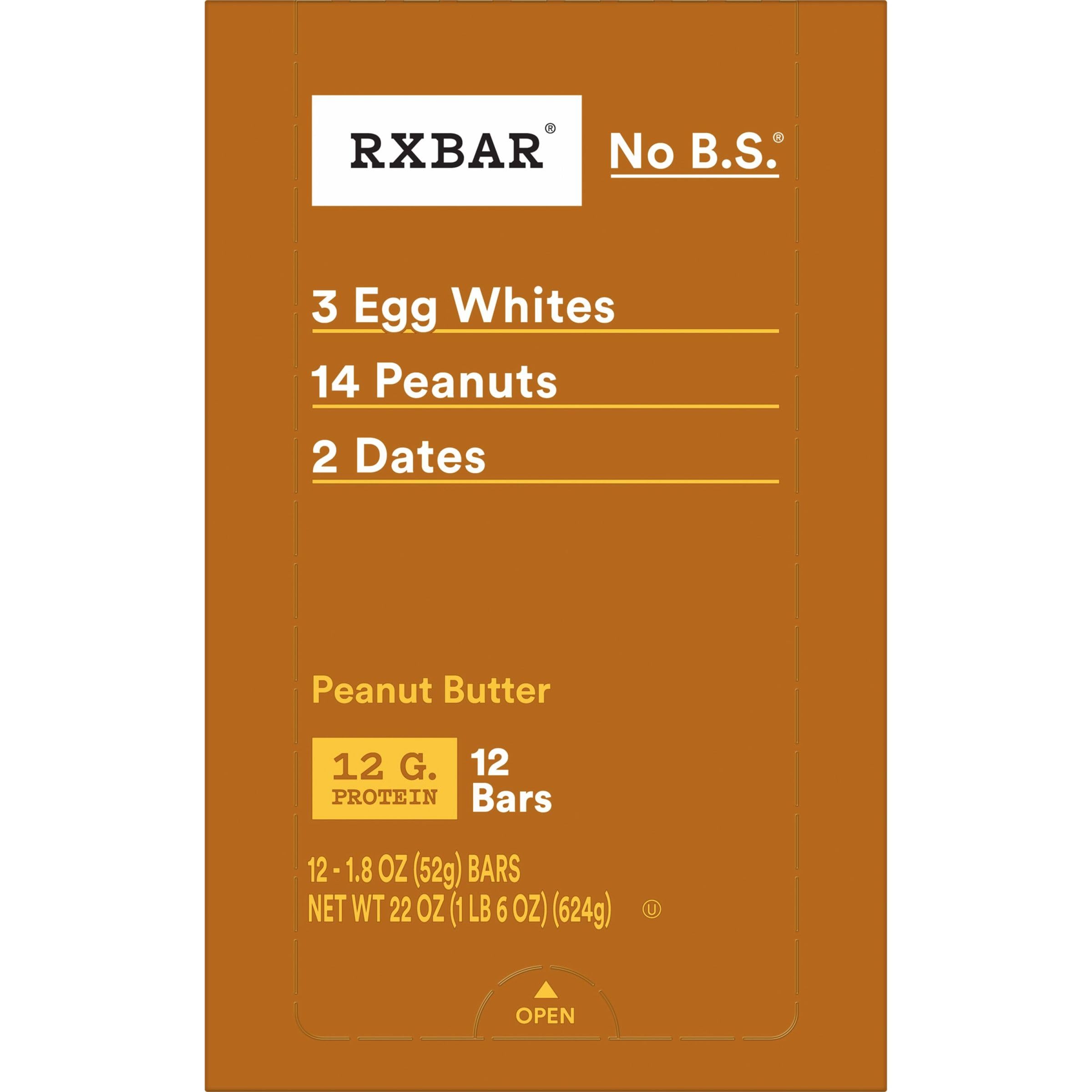 RXBAR Protein Bars, 12g Protein, Gluten Free Snacks, Snack Bars, Peanut Butter, 22oz Box (12 Bars)