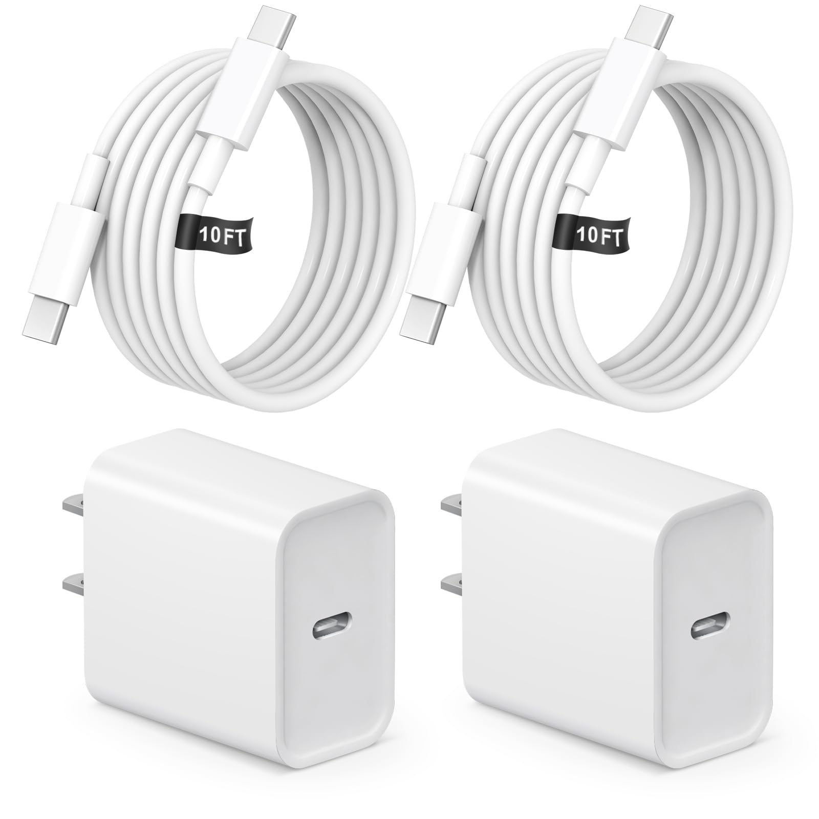 10 FT iPhone 16 15 Charger Fast Charging USB C Charger Block Type C Chagrer Fast Charging 2-Pack for iPhone 16/16 Plus/16 Pro/16 Pro Max/iPhone 15/15 Pro Max/Samsung