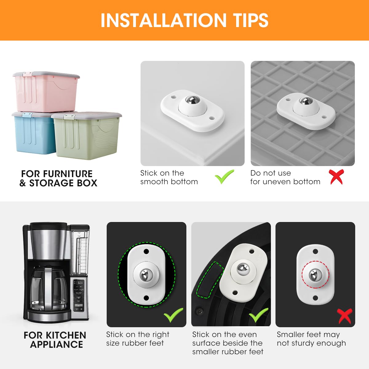 Aieve Appliance Rollers, 8 Pack Small Appliance Slider, Self Adhesive Caster Wheels, Mini Swivel Wheels for Kitchen Countertop Easy Moving