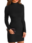 VICHYIE Women Dress Mock Neck Bodycon Ribbed Long Sleeve Fall Mini Black M