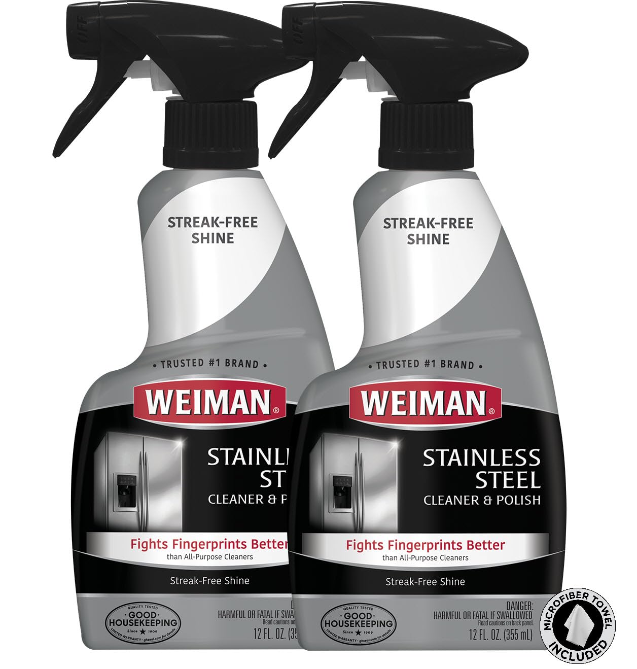Weiman Stainless Steel Cleaner and Polish - 2 Pack - Removes Fingerprints, Residue, Water Marks and Grease from Appliances w/Buffing Towel
