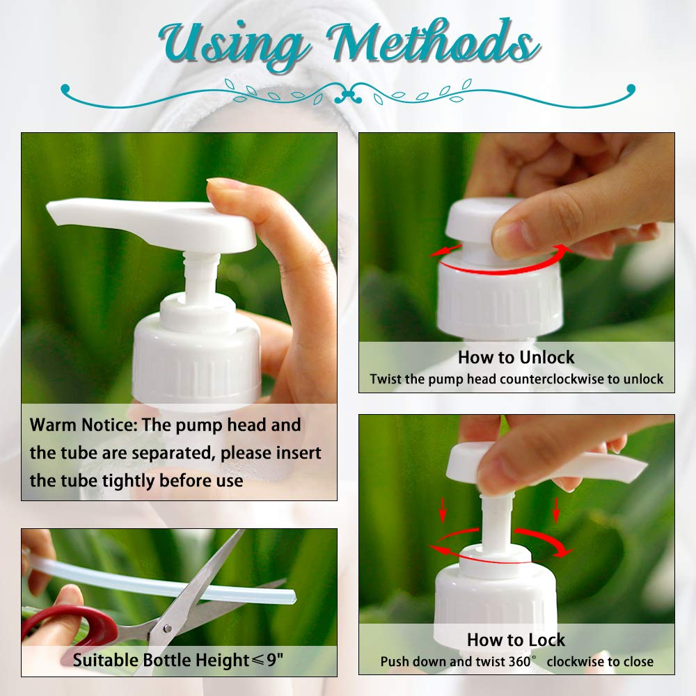 Gallon Pump Dispenser, Fits Most 1 Gallon Jugs and Containers 38/400 Snow Cone Syrup Pump Lid Top Replacement for Sanitizer, Lotion, Shampoo, Conditioner (6 Pack)