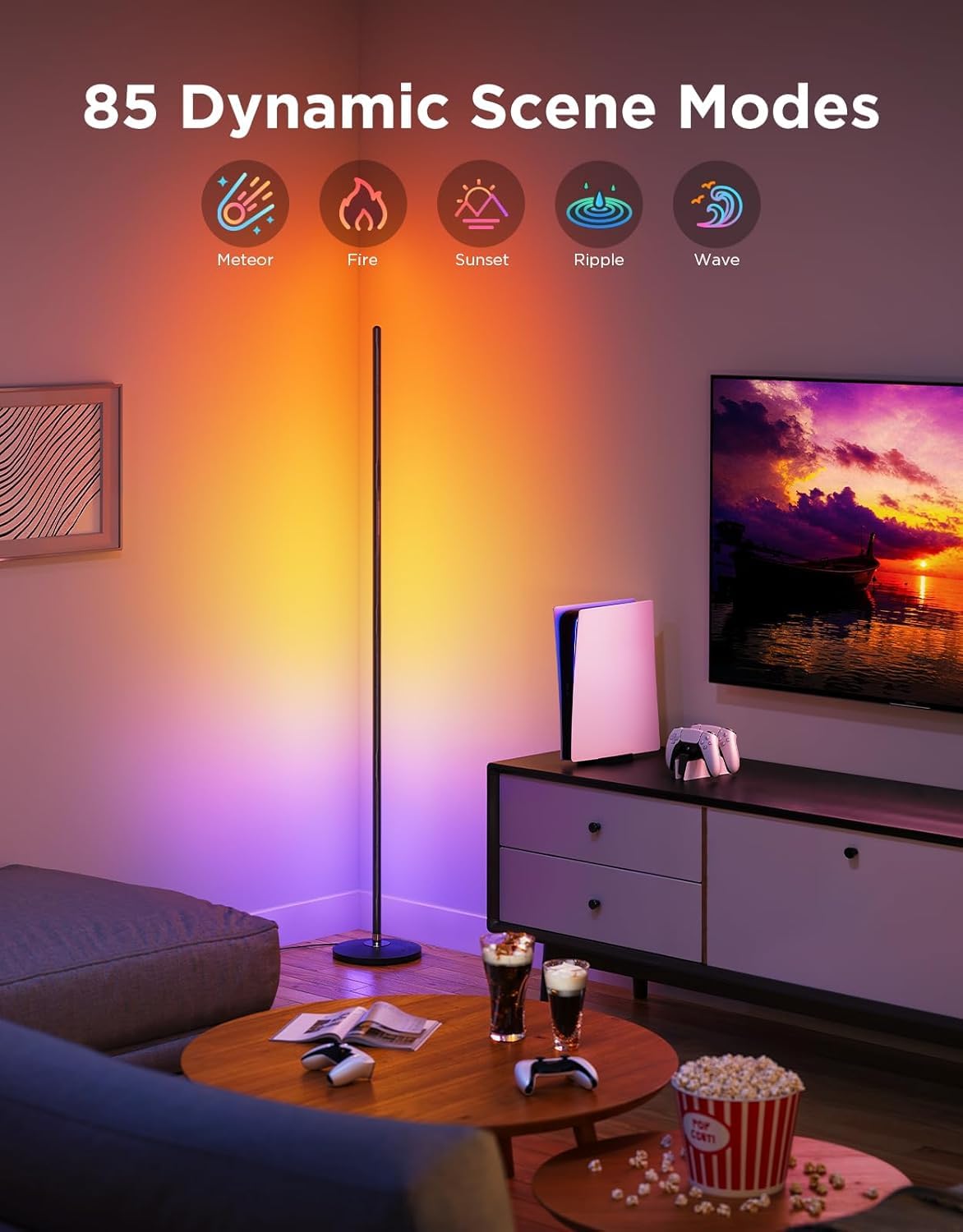 Govee RGBIC Floor Lamp Basic, LED Corner Lamp Works with Alexa, 1000 Lumen Smart Modern Floor Lamp with Music Sync and 16 Million DIY Colors, Color Changing Standing Lamp for Bedroom Living Room Black