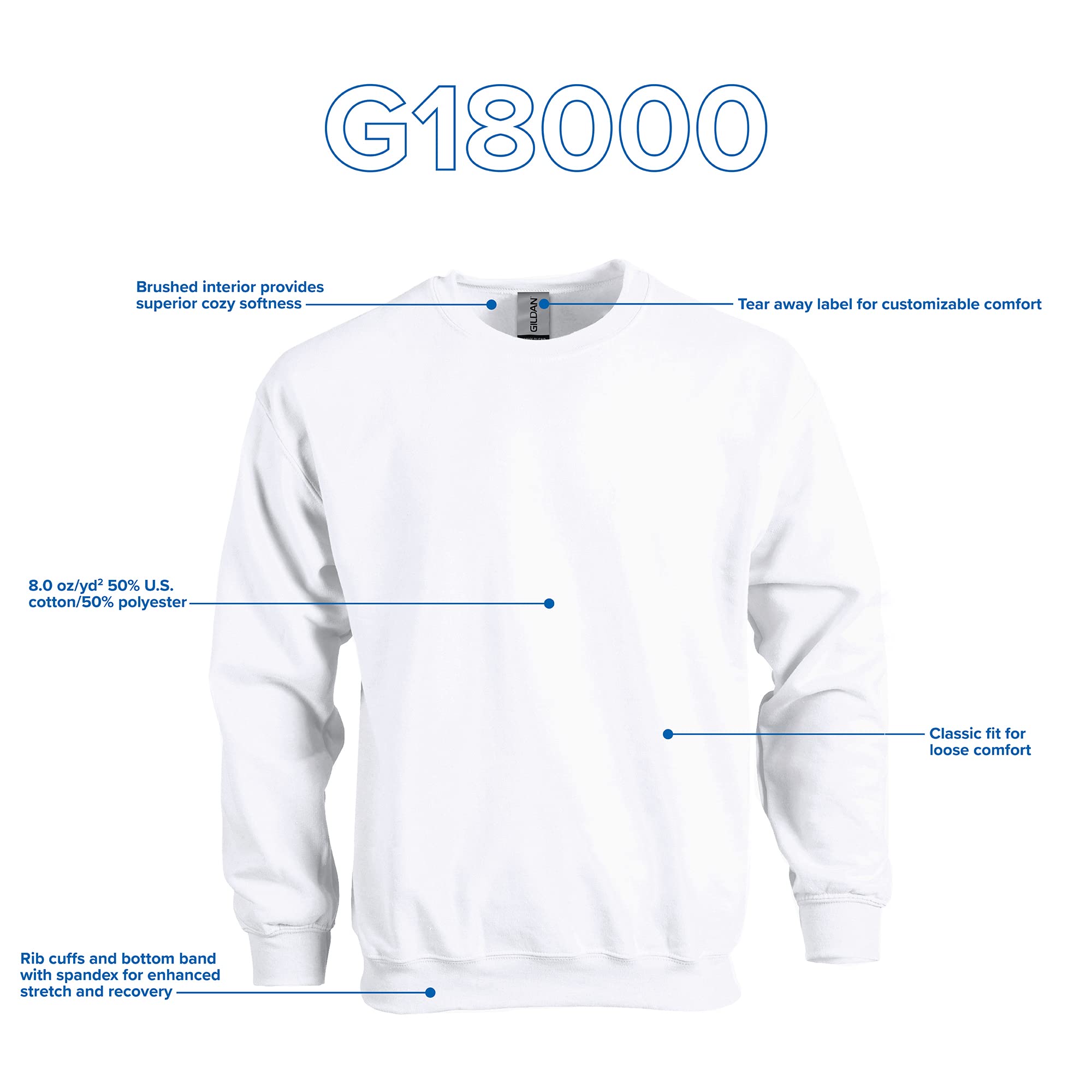 Gildan Adult Fleece Crewneck Sweatshirt, Style G18000, Multipack, White (1-Pack), Large