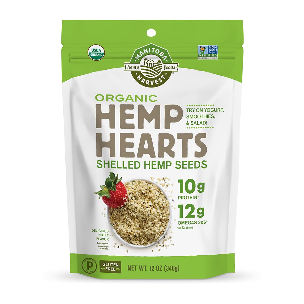 Manitoba Harvest Organic Hemp Hearts, 12oz, 10g Plant Based Protein and 12g Omega 3 & 6 per Srv, Smoothies, yogurt & salad, Non-GMO, Vegan, Keto, Paleo, Gluten Free