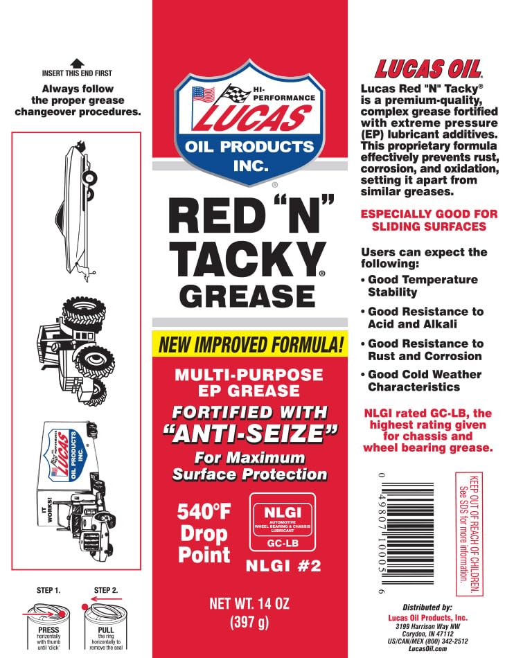 Lucas Oil 10005 Red 'N' Tacky Grease - 14 Ounce