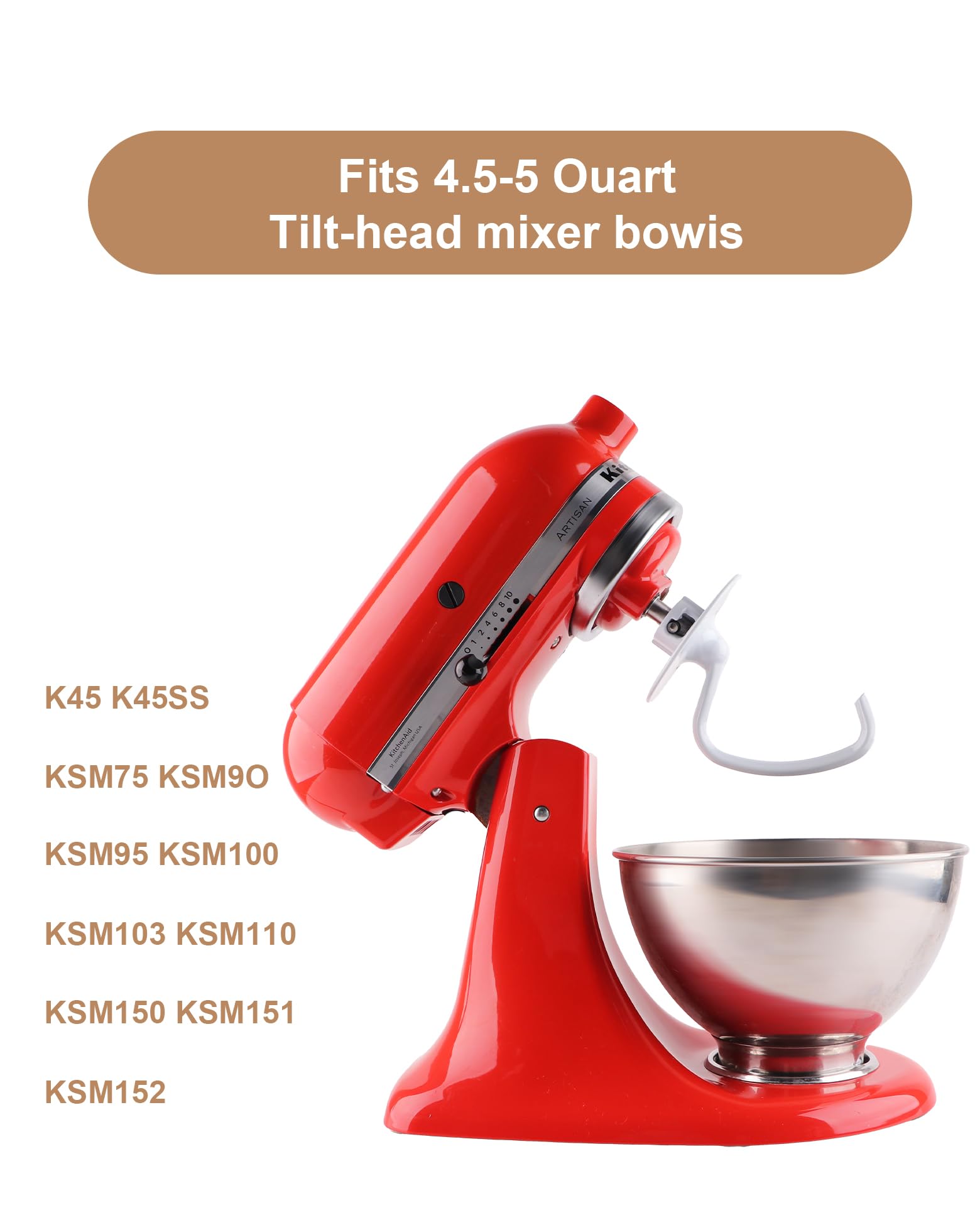 MEET JUICE C-shaped K45DH Coated Dough Hook, Attachment for KitchenAid 4.5-5.0 Quart Bowel, Compatible with KitchenAid K45 K45SS KSM90 KSM150 Tilt-Head Stand Mixers