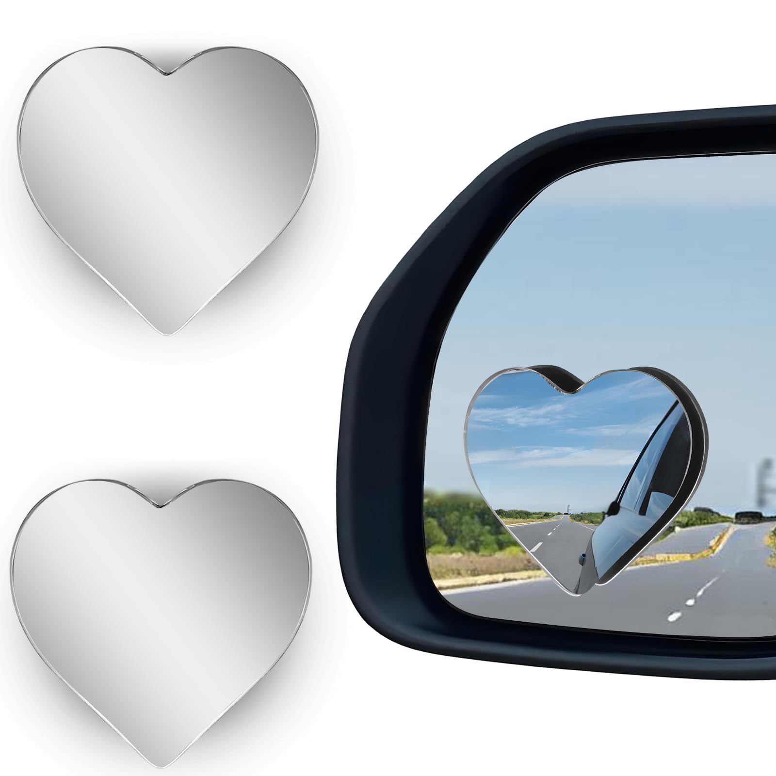 2Pcs Cars Heart Shaped Blind Spot Mirrors Car Side Mirror Blindspot Adjustabe Angle Removable Wide Angle Convex RearView Mirror for Enhanced Safety Universal Fit Stick, Car Accessories for Cars Suvs