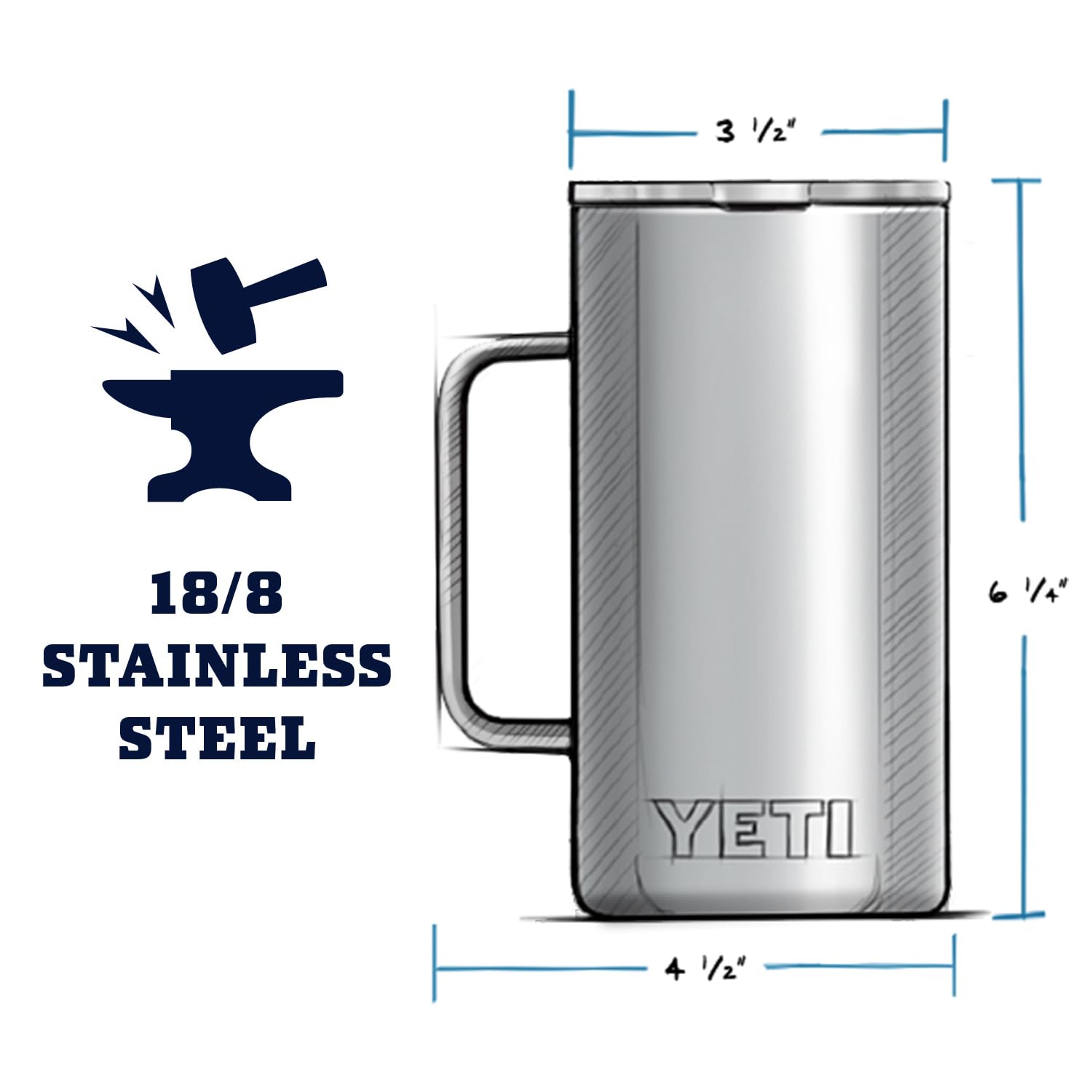 YETI Rambler 24 oz Mug, Vacuum Insulated, Stainless Steel with MagSlider Lid, Black