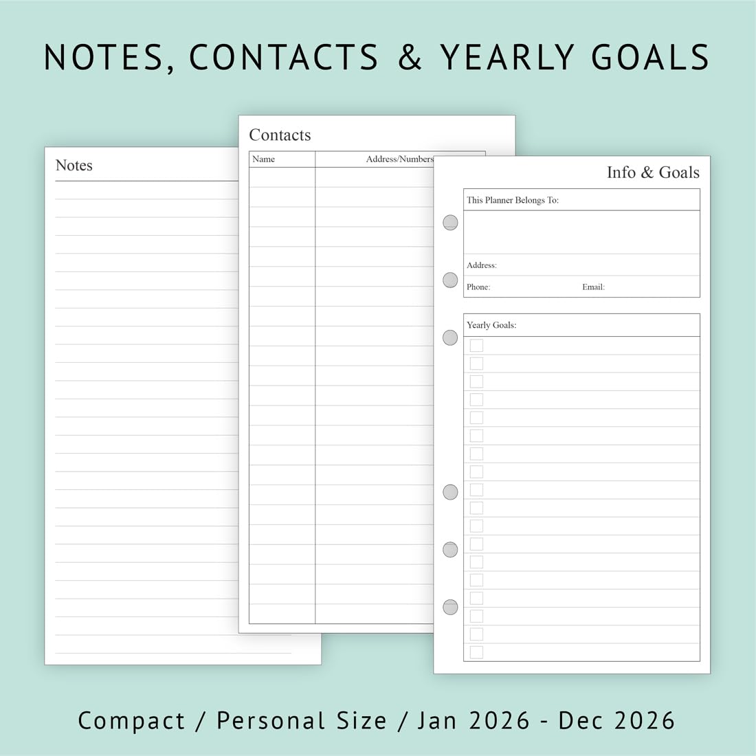 newestor 2026 Weekly & Monthly Planner Refill, 3-3/4" x 6-3/4", Jan 2026 - Dec 2026, Personal/Compact/Size 3