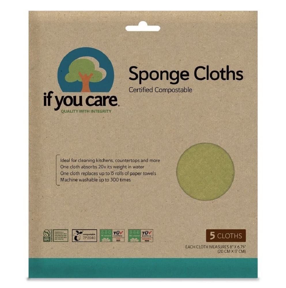 If You Care Sponge Cloths â€“ 5 Count â€“ 100% Natural Cleaning Rags for Kitchen, Bathroom, Home Countertop Surfaces â€“ Absorbent, Reusable, Machine Washable, Compostable
