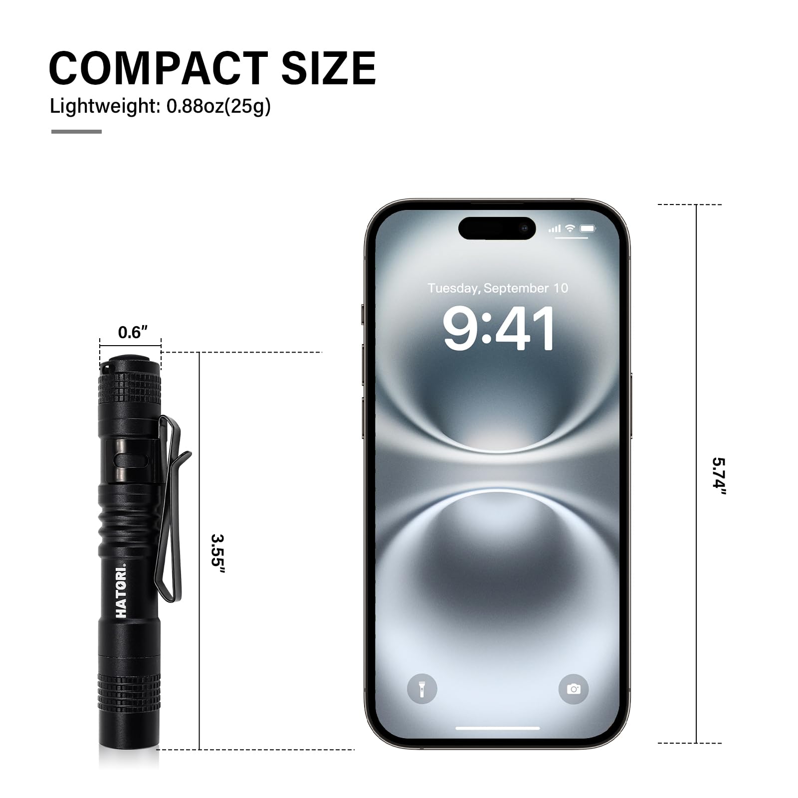 HATORI LED Mini Flashlight, Bright Small Handheld Pocket Flashlights Tactical High Lumens Pen Light for Camping, Outdoor, Emergency, 1 Pack(3.55Inch)
