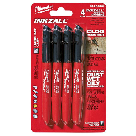 Milwaukee 48-22-3104 Inkzall Point Marker, Fine, Black, 4-Pack